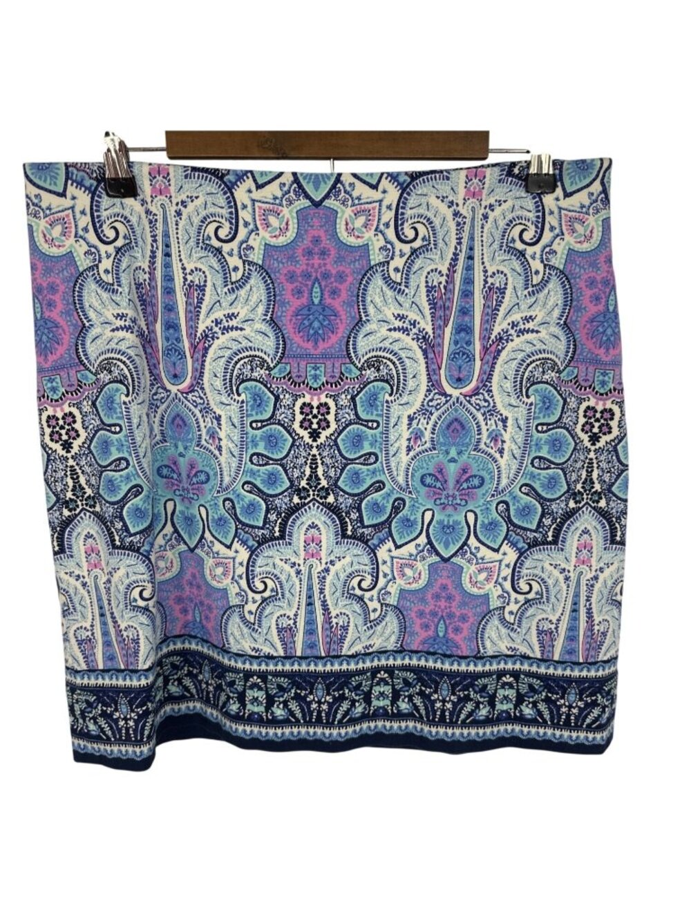 Talbots Mykonos Paisley Printed Blue White Purple Knee Length Skirt Size 12P